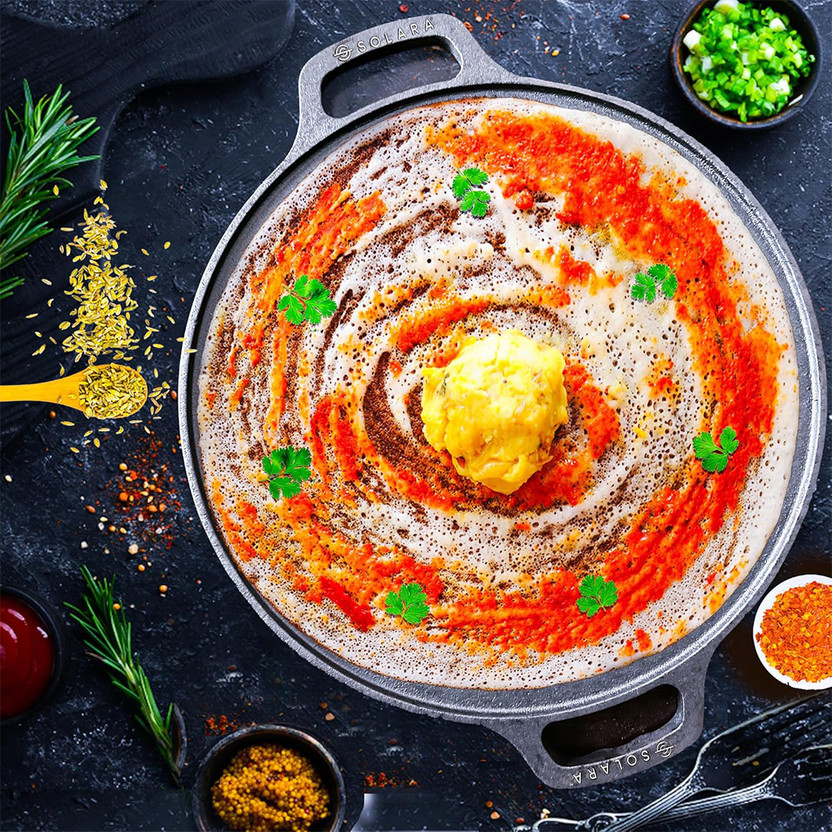 Solara Smooth Cast Iron Tawa With 12inch for Dosa, Chapathi, Paratha, Uttapam Tawa 30 cm diameter(Cast Iron, Non-stick, Induction Bottom)