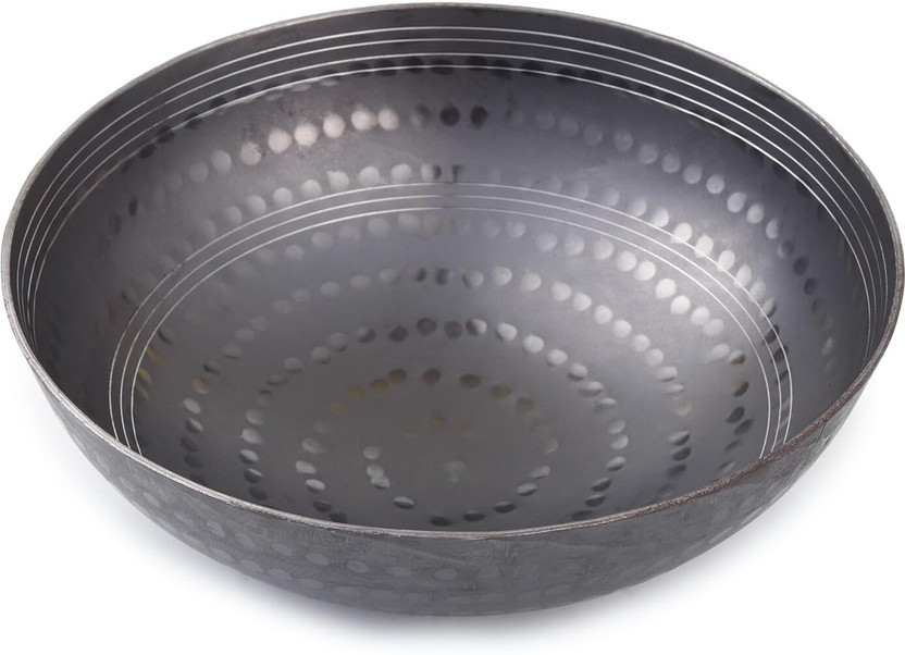 Ptr 500ML Iron Hammered Kadai Wok Lohe Ki Kadhai Food Grade Gas & Induction Kadhai 10 cm diameter 0.5 L capacity(Iron, Non-stick)