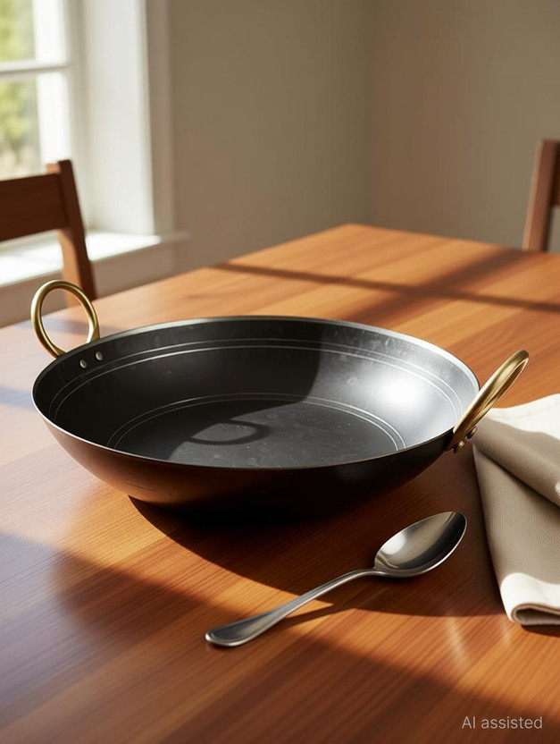 shri gaurangi Premium Quality Pure loha/Iron Heavy Gauge kadhai Kadhai 31 cm diameter 4.5 L capacity(Iron, Non-stick, Induction Bottom)