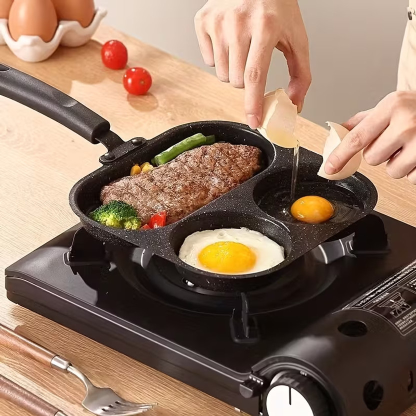 Harboan 3 Hole NonStick Egg & Pancake Pan, Divided Skillet for Fast Cooking & Easy Clean Fry Pan 20 cm diameter 1 L capacity(Aluminium, Non-stick, Induction Bottom)
