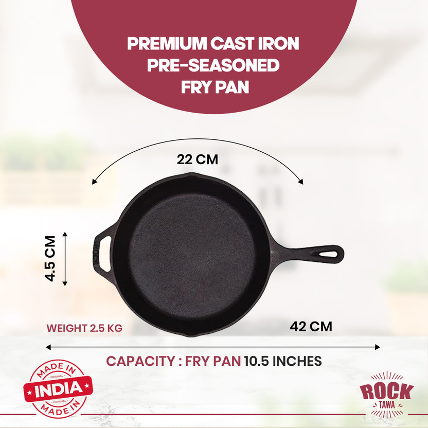 Rock Tawa Cast Iron 10.5 Inch Pre-Seasoned 1L Fry Pan 26.4 cm diameter 1 L capacity(Cast Iron, Induction Bottom)