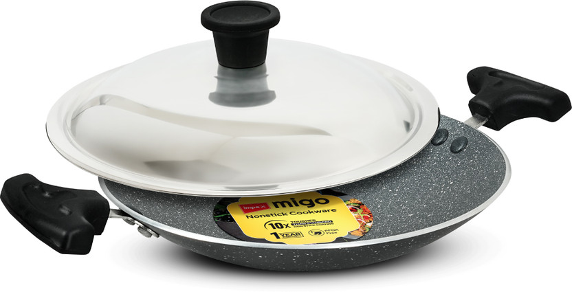 IMPEX Granite Nonstick Appachatty with Stainless Steel Lid Appachatty Pan 20 cm diameter with Lid 0.8 L capacity(Aluminium, Non-stick)