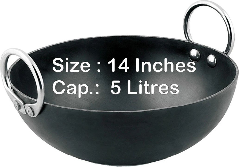 VeerEnterprises MS Pure Iron/Loha Speacial Kadhai 36 cm diameter 5 L capacity(Iron)