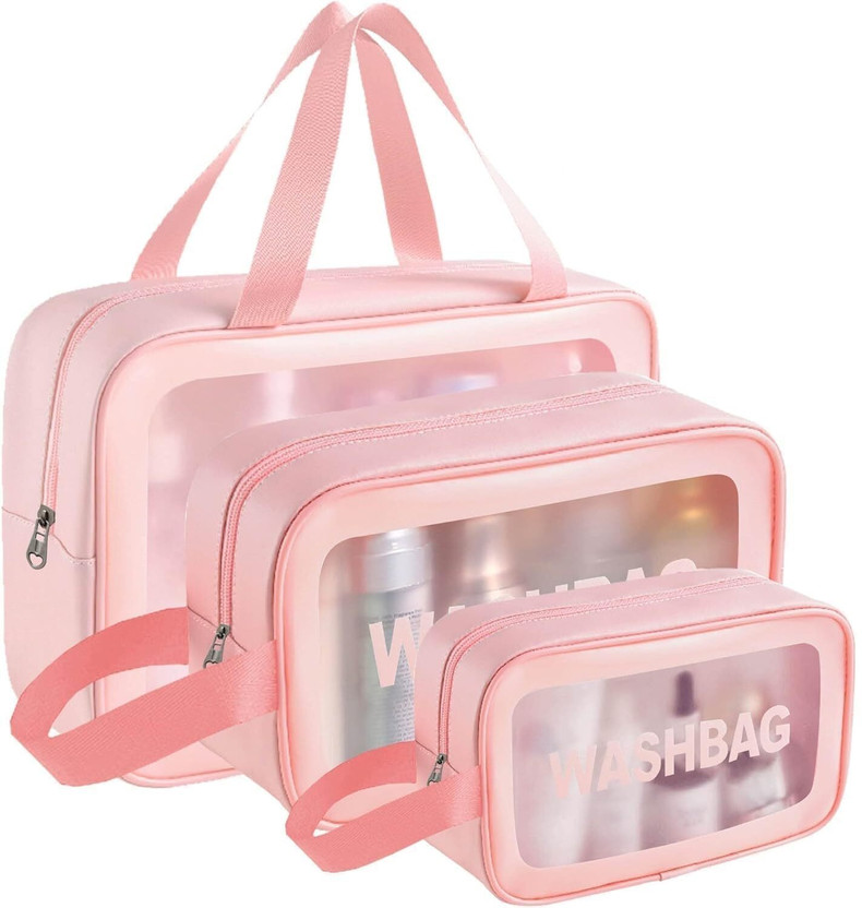 HOLISTIC Travel Wash Bag Set of-3 Cosmetic Organizer Toiletry Storage Bags(Pink-C) Travel Toiletry Kit(Pink)
