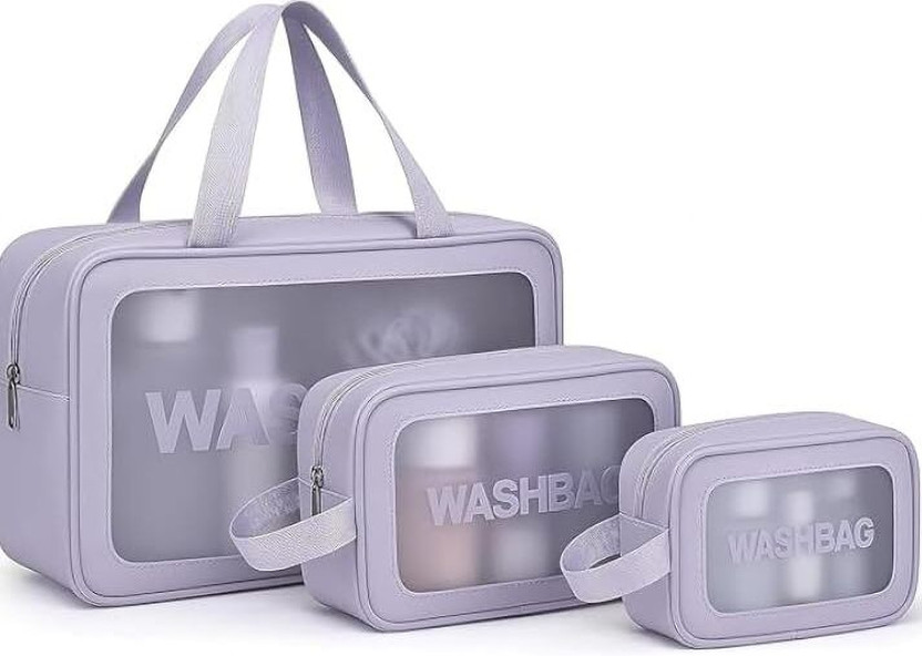 Godadi Wala Transparent Travel Wash Bag Set of 3 | Waterproof Toiletry Organizer for Unisex Travel Toiletry Kit(Purple)