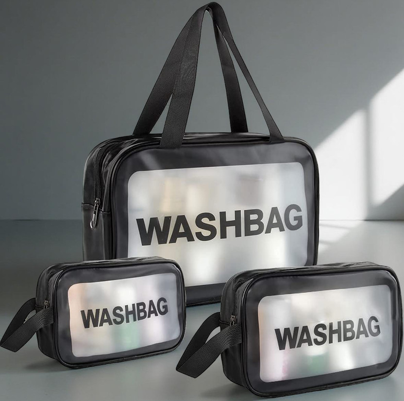 HOLISTIC Travel Wash Bag Set of-3 Cosmetic Organizer Toiletry Storage Bags(BLACK-AC) Travel Toiletry Kit(Black)
