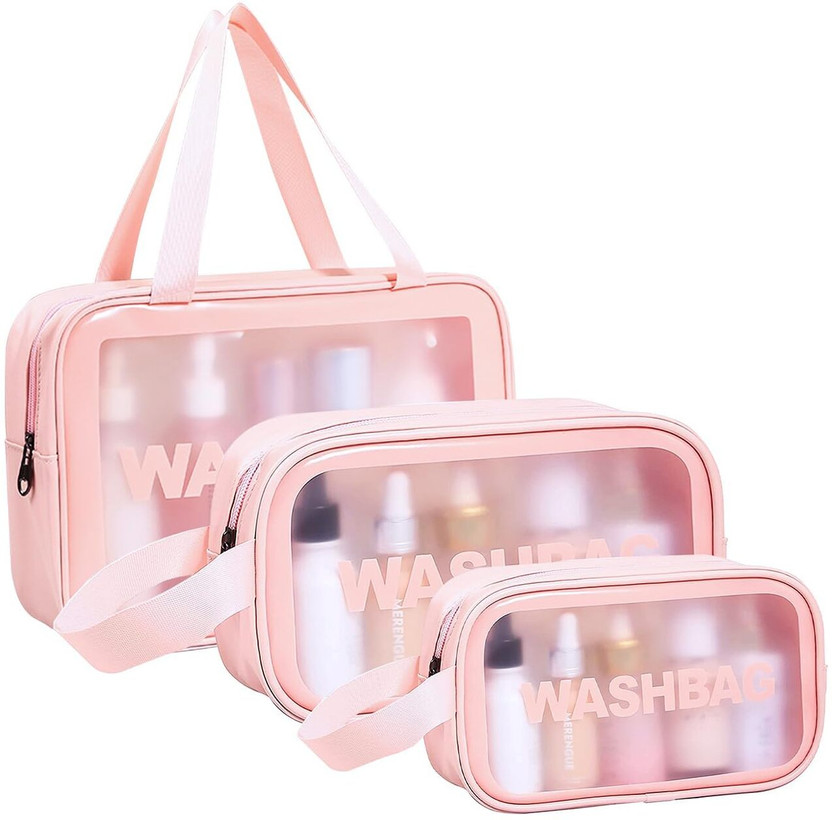 HOLISTIC Travel Wash Bag Set of-3 Cosmetic Organizer Toiletry Storage Bags(Pink-F) Travel Toiletry Kit(Pink)