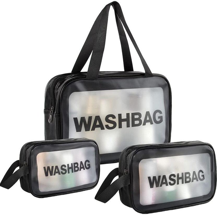 HOLISTIC Travel Wash Bag Set of-3 Cosmetic Organizer Toiletry Storage Bags(BLACK-AB) Travel Toiletry Kit(Black)