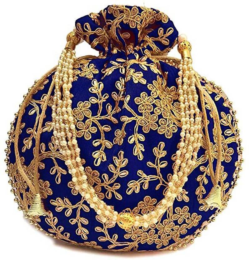 Sage Rajasthani Embroidery Women Potli Bag For Wedding, Gifting, Party ...