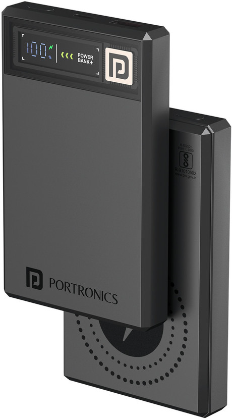 Portronics 10000 mAh 22.5 W Wired & Wireless Compact Power Bank(Dark Grey, Lithium Polymer, Fast Charging for Mobile)