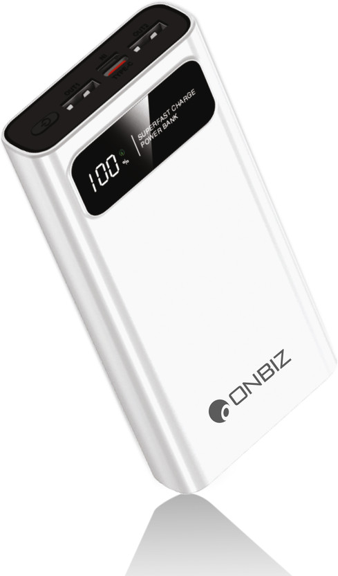 ONBIZ ONBIZ 20000 mAh 65 W Power Bank(White, Lithium Polymer, Fast Charging for Earbuds, Mobile, Smartwatch, Smartband, Speaker, Tablet, Trimmer) - Flipkart Deal