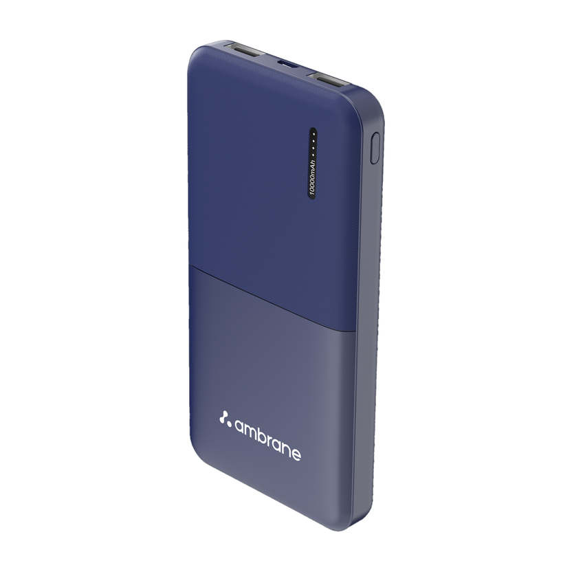 Ambrane 10000 mAh 12 W Compact Pocket Size Power Bank(Blue, Lithium Polymer, Fast Charging for Mobile)