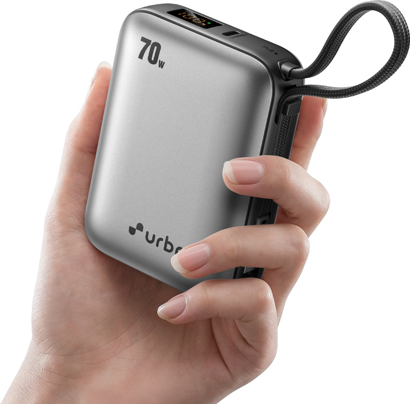 URBN 20000 mAh 70 W Nano Pocket Size Power Bank(Silver, Lithium, Fast Charging for Mobile, Earbuds)