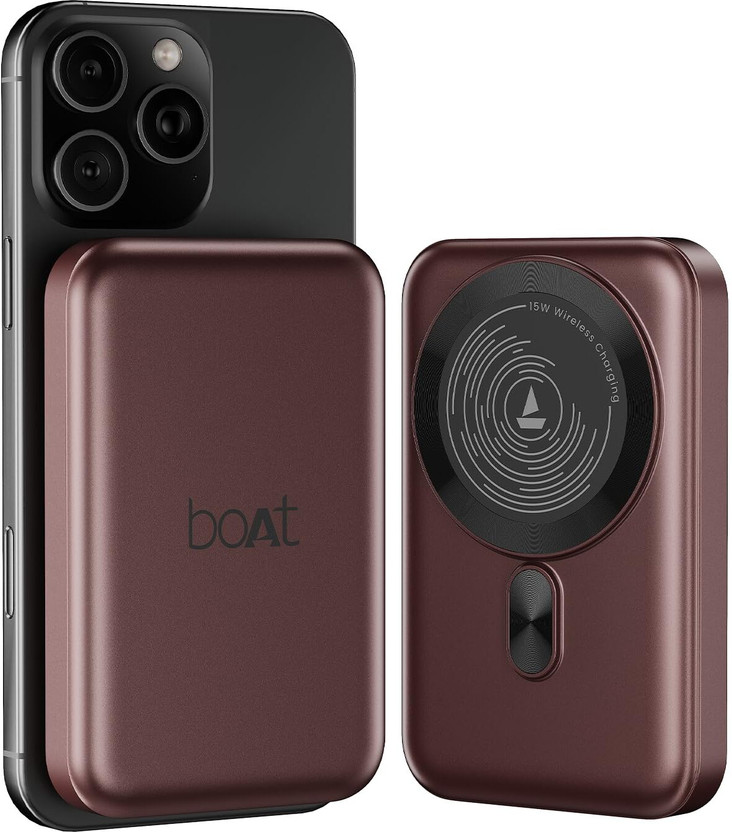boAt 10000 mAh 22.5 W Wireless With MagSafe Compact Pocket Size Power Bank(Wine Red, Lithium Polymer, Fast Charging, Quick Charge 3.0 for Mobile)