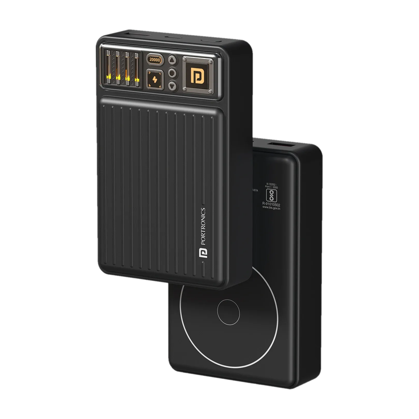 Portronics 20000 mAh 22.5 W Wireless Compact Power Bank(Black, Lithium Polymer, Fast Charging for Mobile)