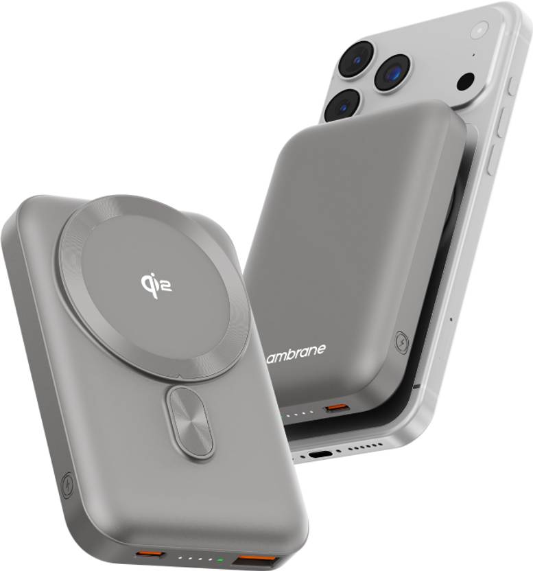 Ambrane 10000 mAh 22.5 W Wired & Wireless With MagSafe Compact Pocket Size Power Bank Titanium, Lithium Polymer, Power Delivery 3.0, Quick Charge 3.0 