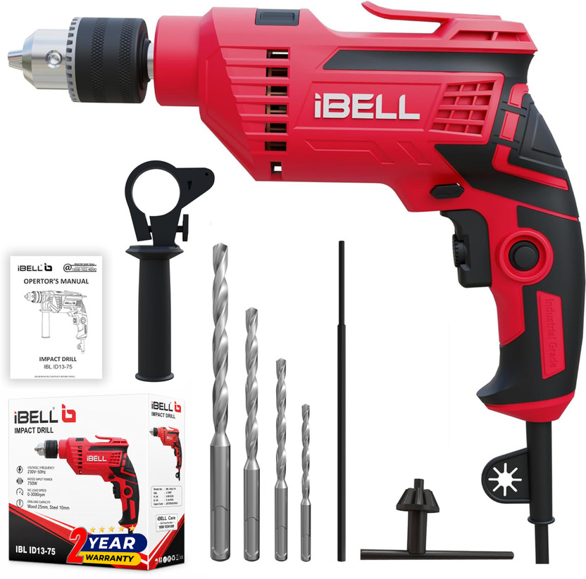 iBELL iBELL 650W, Copper Armature, 2800 RPM, 2 mode selector, variable speed ID13-75 Impact Pistol Grip Drill(13 mm Chuck Size) - Flipkart Deal