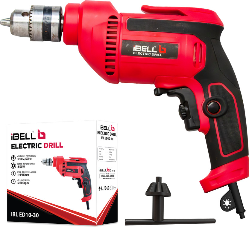 iBELL Electric Drill Machine ED10-30, Chuck 10mm, 500W, Copper Armature, 2800RPM, Forward/Reverse for Wood & Metal Work with Variable Speed Control, Pistol Grip Drill(10 mm Chuck Size)
