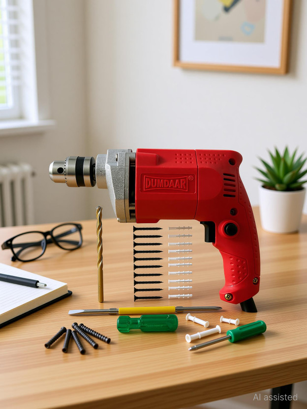 DUMDAAR 350w new 10mm Electric Drill Machine with20pc Gitti Screw 1pc Masonry,1pc 2in1 Screwdriver Angle Drill(10 mm Chuck Size)