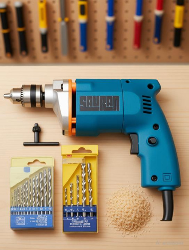 Sauran Power With bits for wood,iron,wall Multicolour/10mm/300watt/230v/2600 rpm Drill Machine with Warranty S2 Pistol Grip Drill(10.01 mm Chuck Size)