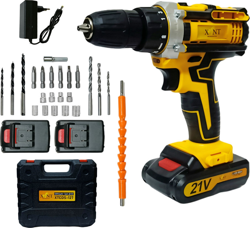 Hakimi 21V CORDLESS DRILL MACHINE KIT x2-21V Battery Operated with 2 Speed and 25pc Accessories Cordless Drill(10 mm Chuck Size)