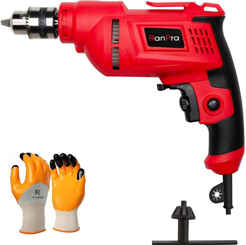 RanPra 100% Copper Winding 10mm Drill Machine with 1 Pair of Safety Gloves Pistol Grip Drill(10 mm Chuck Size)