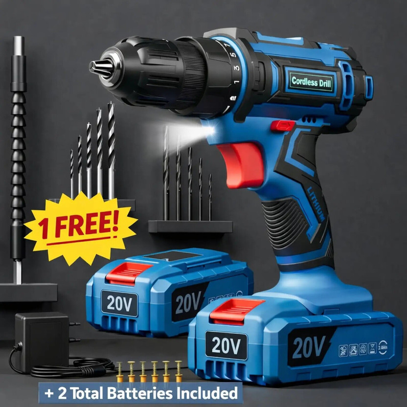 NUVIO Cordless Drill Set DOUBLE BATTERY Drill Machine 48V Heavy Duty Heavy Duty Drill Kit Dual Speed Keyless Chuck LED Light Set Cordless Drill(10 mm Chuck Size)