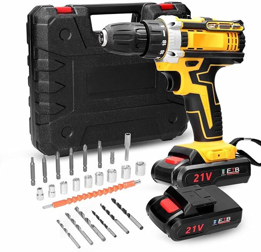 DEALZONE 21V Cordless Drill Driver Kit Brush Motor 2 Speeds Adjustment Cordless Drill 18 Gears of Torque Adjustable Holes Drilling Machine Power Drill Cordless Drill(10 mm Chuck Size)