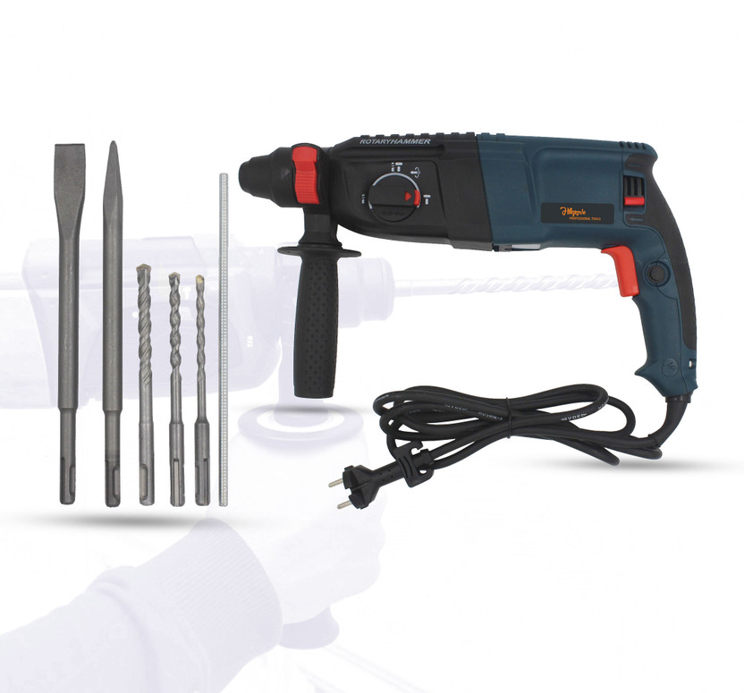 Hillgrove 100% Copper Winding HGHD26DG5 All Purpose 26mm Hammer Machine HGHD26DG5 with 5 Bits for Making Holes in Metal/Wood/Concrete Hammer Drill Pistol Grip Drill(26 mm Chuck Size)