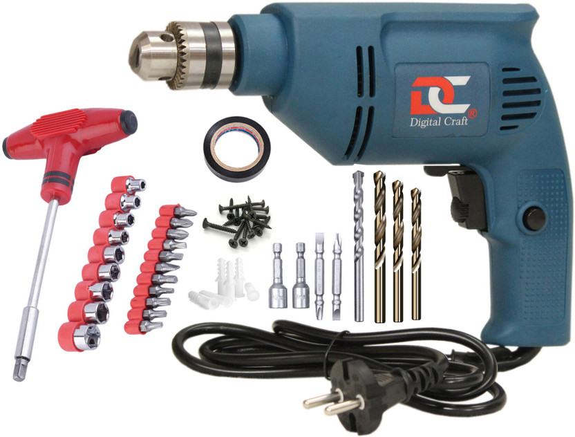 Digital Craft Electric Reversible Machine ,PVC Tape Gypsum Screw Plug,T-Bar Socket Set Pistol Grip Drill(10 mm Chuck Size)