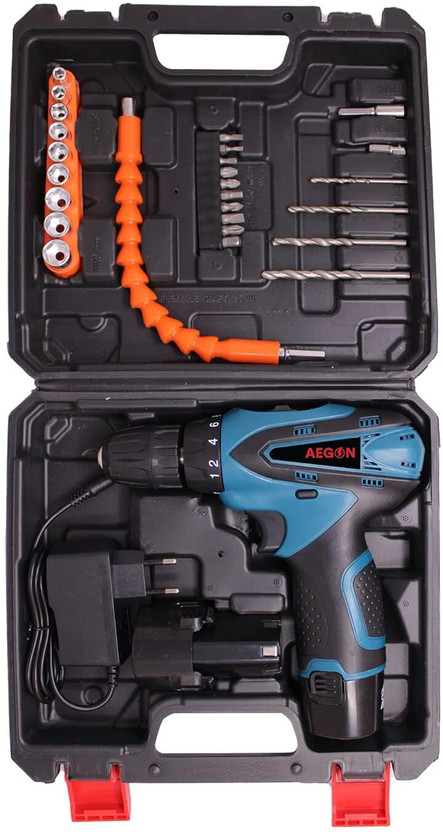 AEGON Cordless Drill Machine Battery Operated ACS-12V 12V Reversible Variable Speed Screwdriver Double with 30 pcs Tool Kit Cordless Drill(10 mm Chuck Size)
