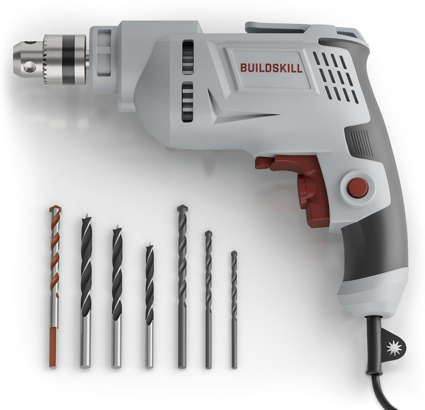 BUILDSKILL 400W Electric Drill Machine | 2800RPM Variable Speed | Forward-Reverse | 7 Bits BED10400 Pistol Grip Drill(10 mm Chuck Size)