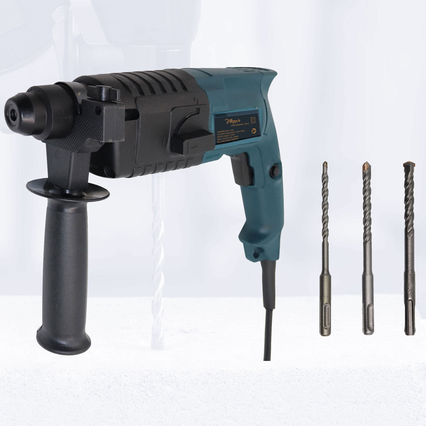 Hillgrove 100% Copper Winding HGCM488M6 20mm Hammer Impact Drill Machine with 3 Bits for Making Holes in Metal/Wood/Concrete Hammer Drill (20 mm Chuck Size) Pistol Grip Drill(20 mm Chuck Size)