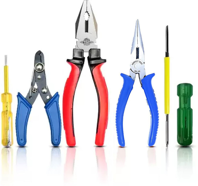 Kshivi 2 in 1 Screwdriver with 8"inch Plier 6 Inch Nose Plier Wire Cutter n Line Tester Combination Screwdriver Set(Pack of 5)