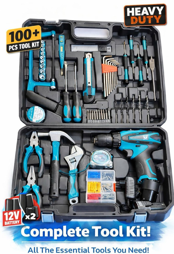 thor 121Pc Cordless Drill Tool Kit Heavy-Duty DIY Premium Home Repair Power Tools Set Power & Hand Tool Kit(121 Tools)