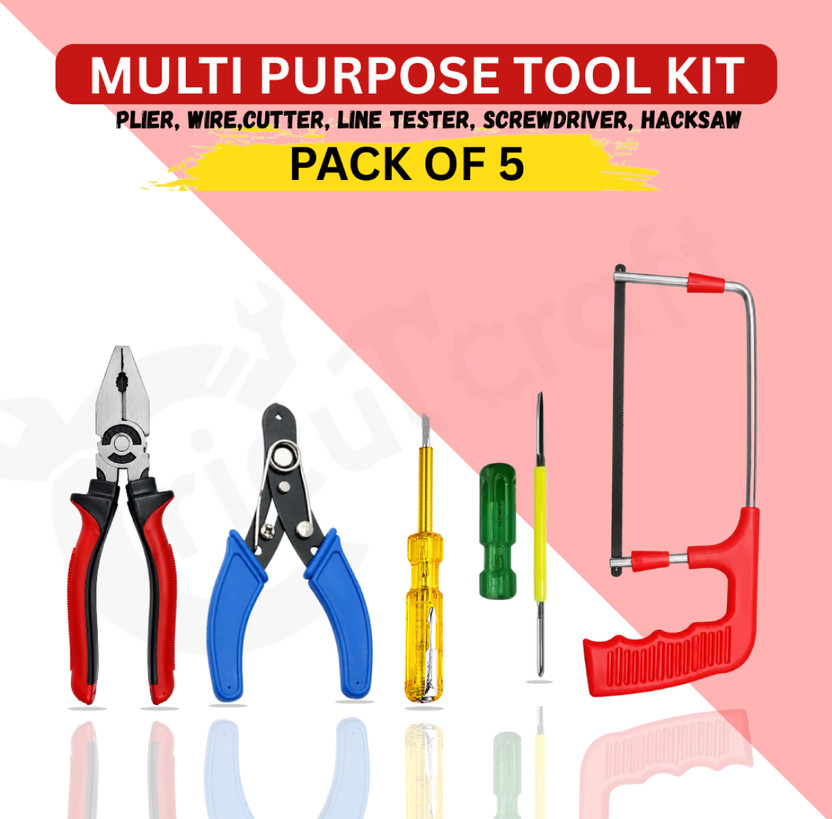CricutCraft ML5H 8" Plier Wire Cutter Tester 2in1 Screwdriver Hacksaw for Multipurpose Use Power & Hand Tool Kit(5 Tools)