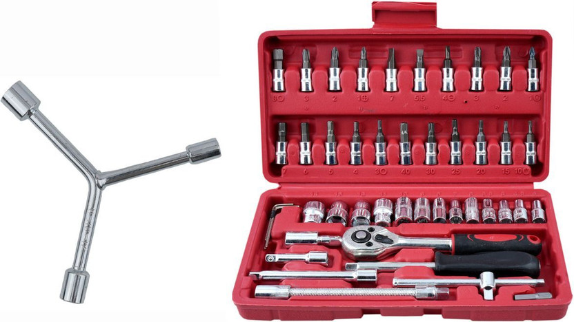 ALYRATOOLS 2-Piece Ratchet Socket Set with 3-Way T-Type Spanner Wrench Hand Tool Kit(2 Tools)
