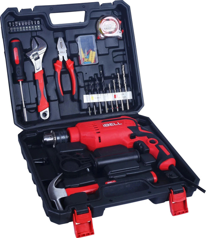 iBELL Professional Impact Drill Tool Kit TD13-85,650W,2800RPM,Chuck 13mm,Red/Black BMC Power & Hand Tool Kit(59 Tools)