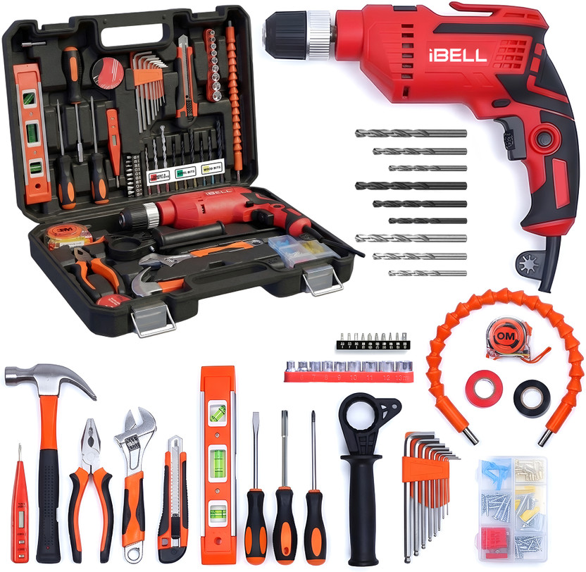 iBELL Tool Kit with Impact Drill TD13-100, 650W, Copper Armature, Chuck 13mm Keyless Power & Hand Tool Kit(115 Tools)