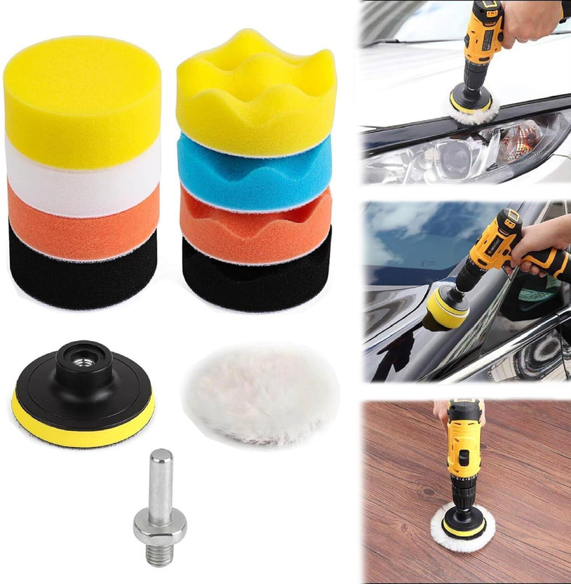 ARJ Car Foam Drill Polishing Pad Kit 11Pcs,3 Inch Buffing Pads Kits Vehicle Polisher Power & Hand Tool Kit(11 Tools)