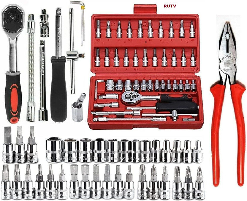 HENGLOBE High Quality 46pcs 1/4-Inch Socket Set Tool Ratchet Wrench tool Kit Household Hand Tool Kit(46 Tools)
