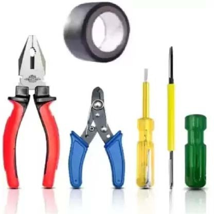 Wolzook 8"inch Lineman Pilash Plier with Wire Cutter,Line Tester, 2in1 Screwdriver, Tape Hand Tool Kit(5 Tools)