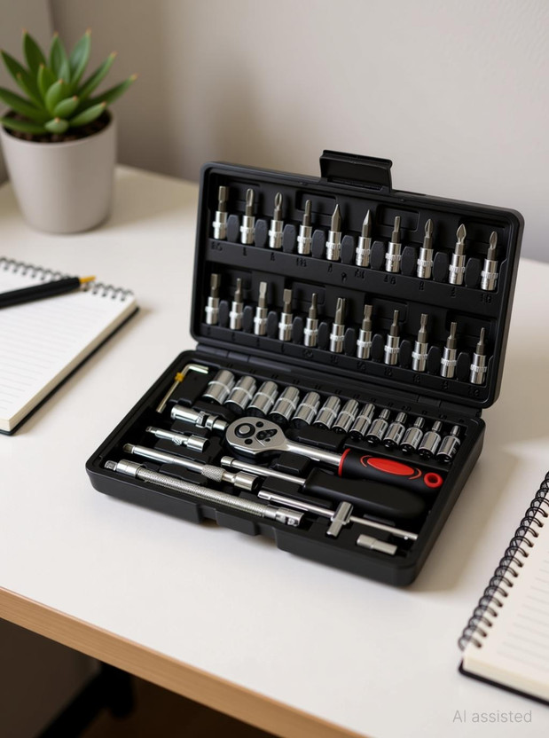 Xyntac High Quality 46pcs 1/4-Inch Socket Set Tool Ratchet Wrench tool KitD Hand Tool Kit(46 Tools)