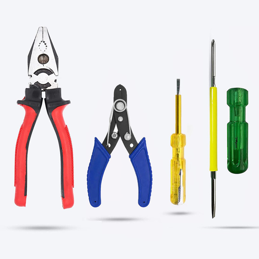 Kshivi 2 in 1 Screwdriver with 8"inch Lineman Pilash Plier, Wire Cutter, Line Tester Combination Screwdriver Set(Pack of 4)