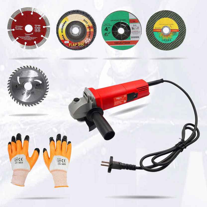 Hillgrove HGCM20M2 Angle Grinder with 5 Wheels For Metal/Wood/Tile Cutting, Grinding Power & Hand Tool Kit(3 Tools)