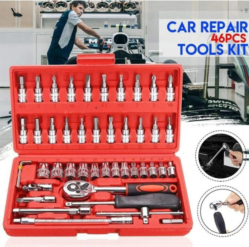 AVENUE 46PCS Sockets, Extension Bars, Mechanic Tool Kits for Household Socket Set(Pack of 46)