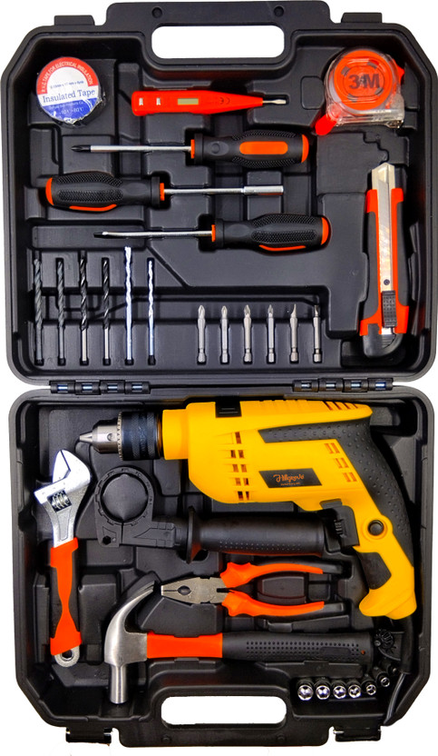 Hillgrove HGCM1382M2 Electric 13mm Power Drill Machine Tool Box Tools Kit Set for Home Power & Hand Tool Kit(35 Tools)