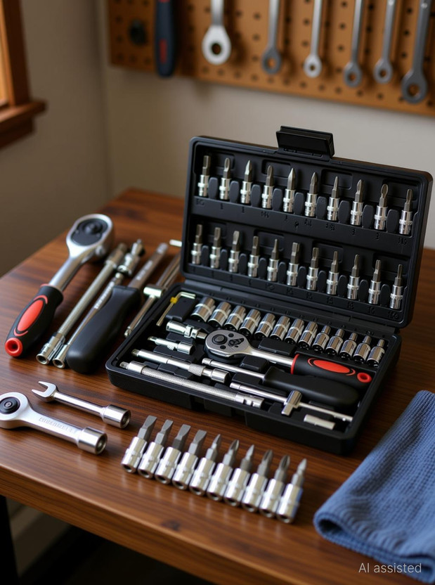 romj High Quality 46pcs 1/4-Inch Socket Set Tool Ratchet Wrench tool KitD Hand Tool Kit(46 Tools)