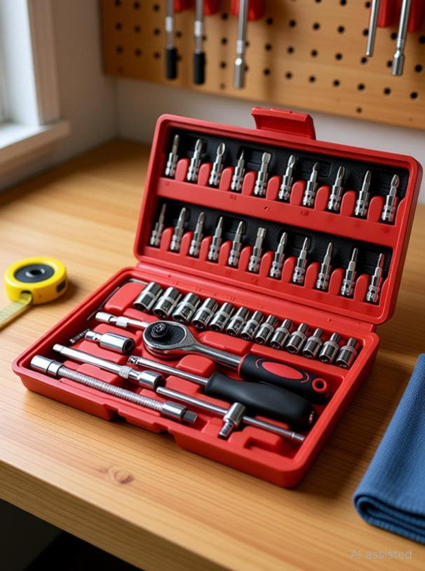HENGLOBE 46 In 1 Pcs Tool Kit & Screwdriver And Socket Set,Hand Tool Kit Wrench Pakad Power & Hand Tool Kit(46 Tools)