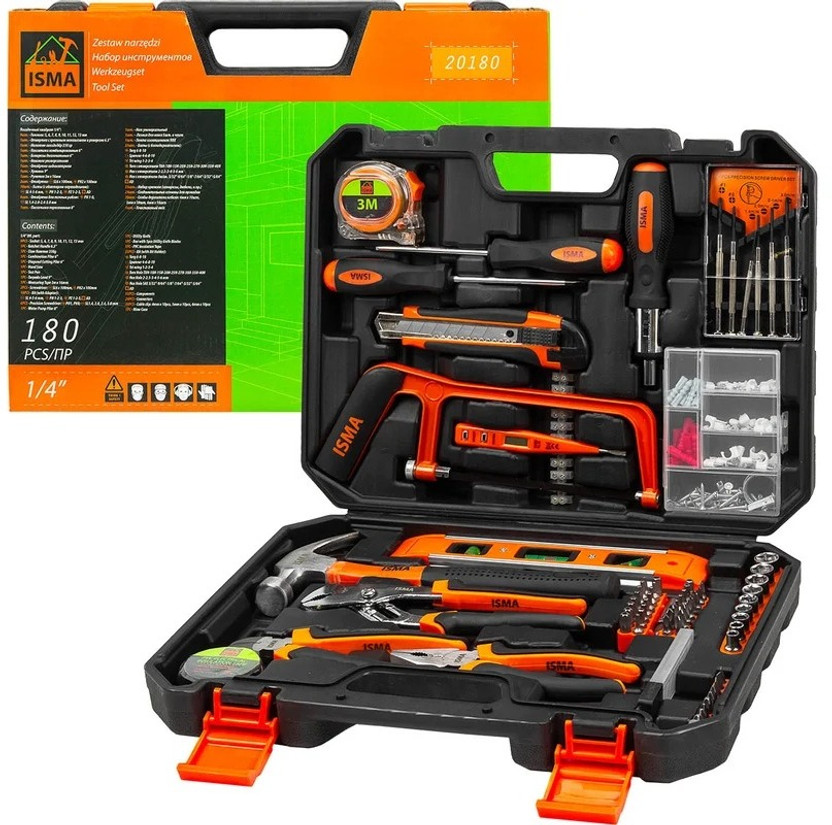 Isma Tool Kit Set 1/4" DTool Kit Set 1/4" Drive | Repair Tool Kit Power & Hand Tool Kit(180 Tools)
